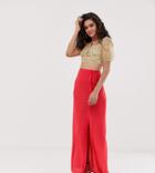 Asos Design Tall Crinkle Maxi Skirt With Self Covered Buttons - Red