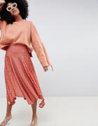 Asos Design Mixed Spot Hanky Hem Midi Skirt - Multi