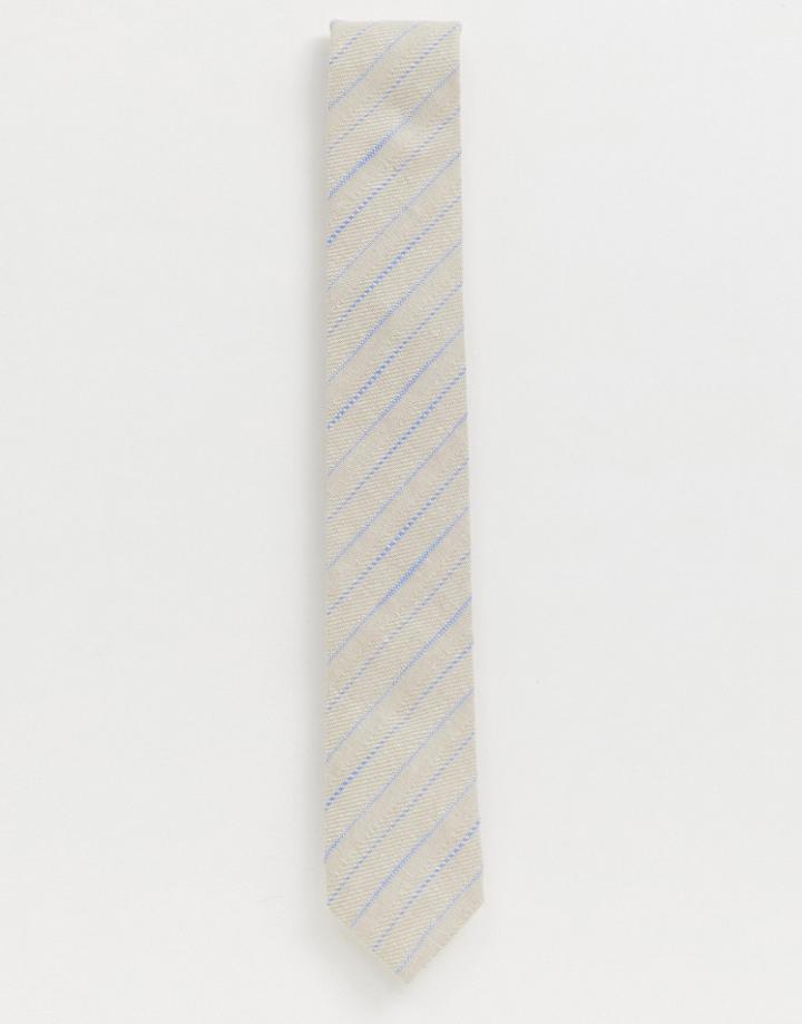 Twisted Tailor Linen Tie In Stone Stripe