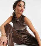 Fashionkilla Exclusive Velour Sleeveless Top In Mink-brown