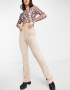 Topshop Stretchy Cord Flared Pants In Stone-neutral