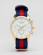Reclaimed Vintage Chronograph Stripe Canvas Watch With White Dial - Navy