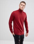 Asos Design Cotton Roll Neck Sweater In Burgundy - Red