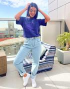 Asos Design Organic Cotton Blend High Rise 'slouchy' Mom Jean In Marble Light Wash-blues