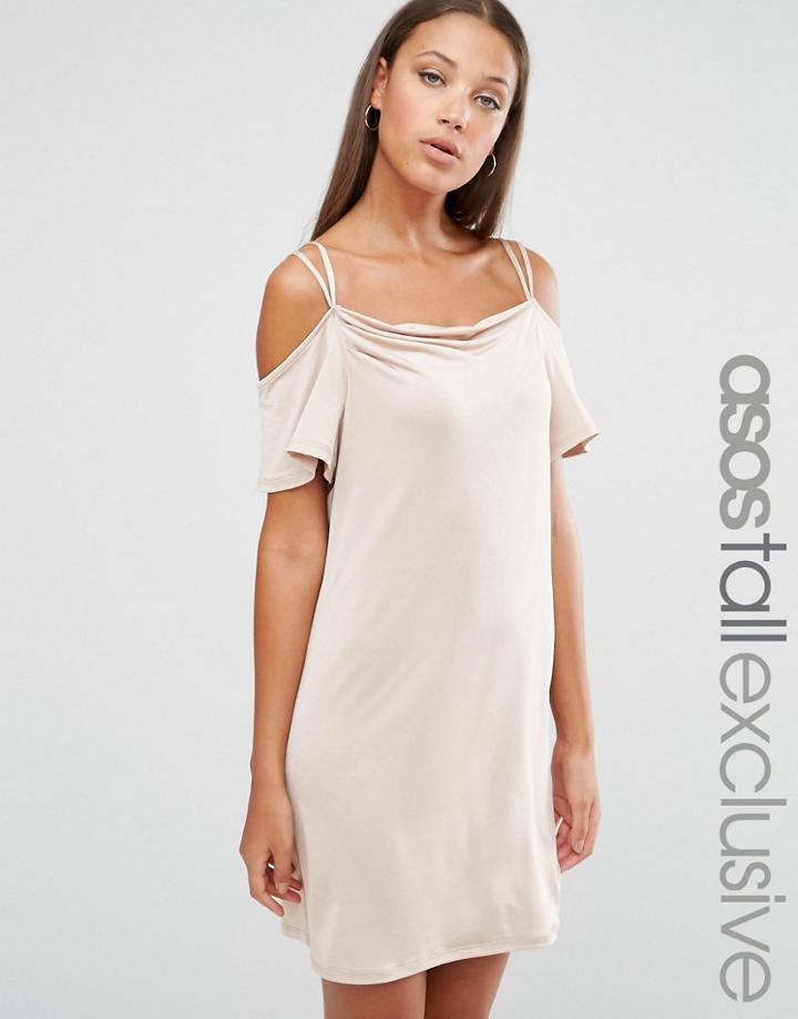 Asos Tall Slinky Drape Cami Mini Dress - Beige