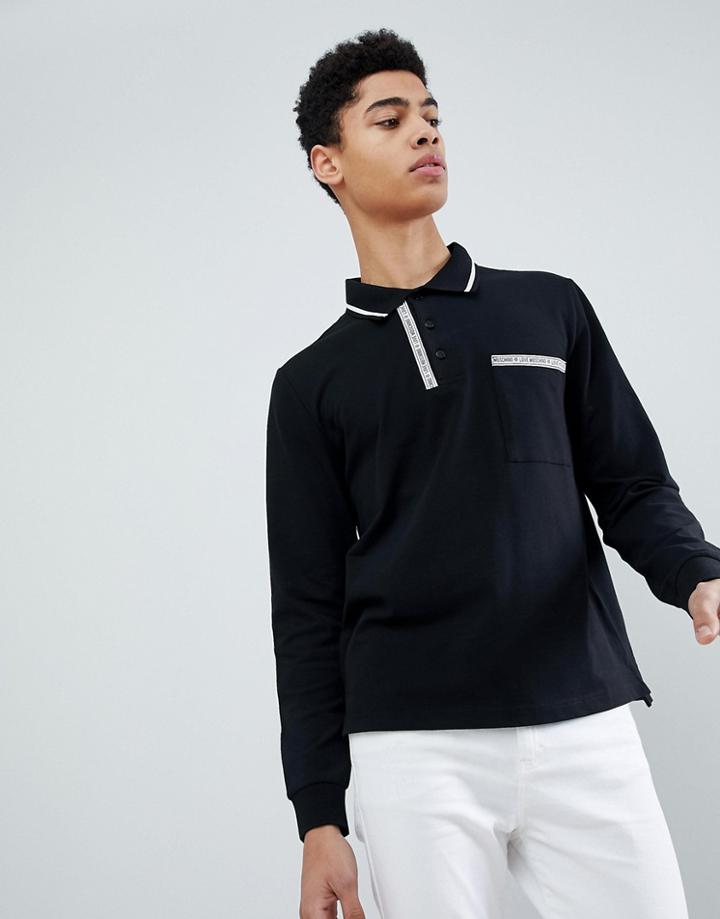 Love Moschino Branded Tape Polo Shirt - Black
