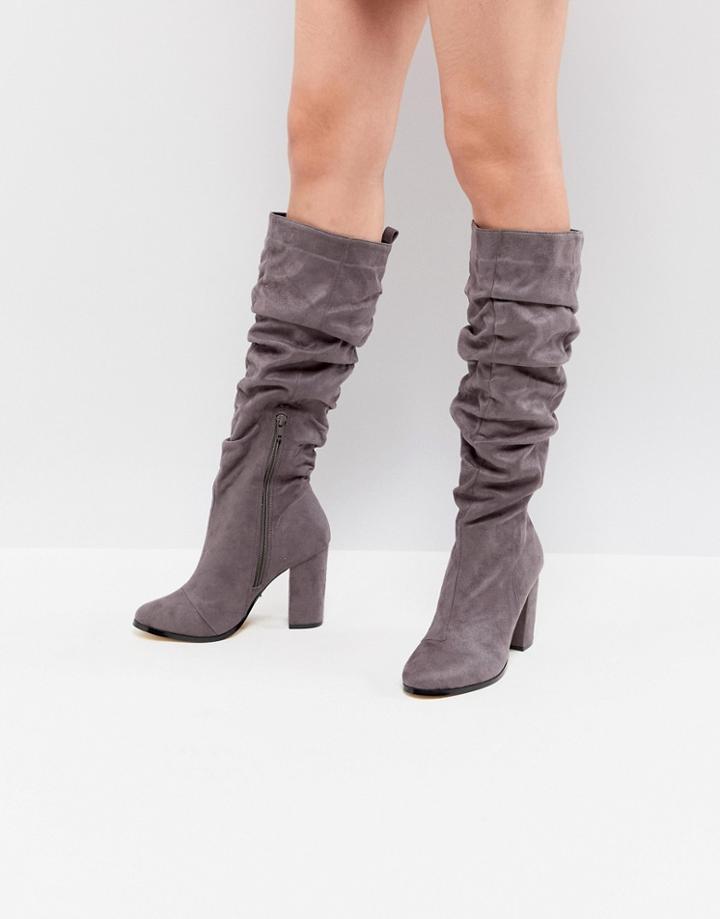 Lipsy Ruched High Leg Boot - Gray