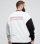 Asos Plus Oversized Sweatshirt With Contrast Sleeve & Print - White