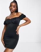 Asos Design Milkmaid Bardot Mini Dress In Black-brown