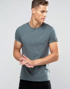 Asos T-shirt With Crew Neck And Roll Sleeve In Slate Blue - Murky
