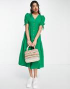 Influence Button Up Midi Dress In Green