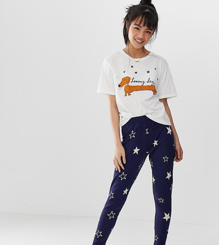 Asos Design Petite Sausage Dog Pyjama Legging Set-multi