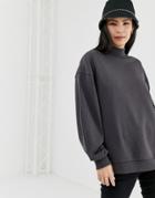 Bershka High Neck Sweat Top In Washed Black - Black