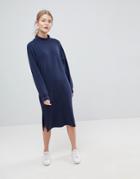 Selected High Neck Peach Feel Dress - Navy