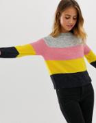 Only Maribel Multi Stripe Sweater In Wool Blend-gray