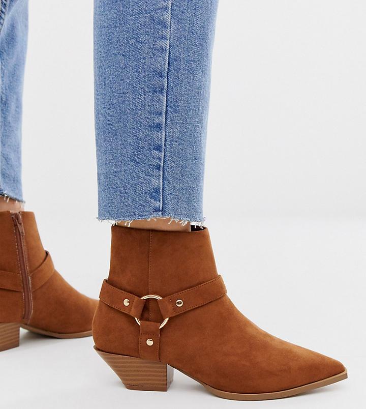 Asos Design Wide Fit Aidan Harness Western Boots In Tan