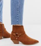 Asos Design Wide Fit Aidan Harness Western Boots In Tan