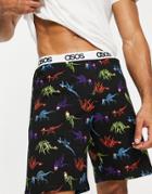 Asos Design Christmas Lounge Shorts With Dinosuar Print-black
