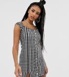One Above Another Button Down Dress In Gingham Print Denim-black