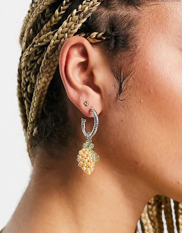 Topshop Beaded Lemon Drop Hoop Earrings In Gold-yellow