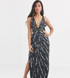Asos Design Petite Maxi Dress With Cut Outs In Heavy Embellishment - Multi
