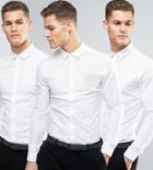 Asos Design Skinny Shirt 3 Pack In White Save - White