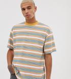 Collusion Striped T-shirt In Towel Fabric - Gray