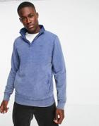 Threadbare Garment Dye Half Zip Sweat In Denim Blue-blues