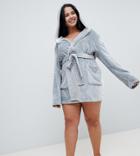 Asos Design Curve Super Soft Fleece Mini Robe With Contrast Lining - Gray