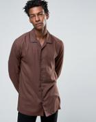 Asos Regular Fit Viscose Shirt With Revere Collar In Geo Print - Tan