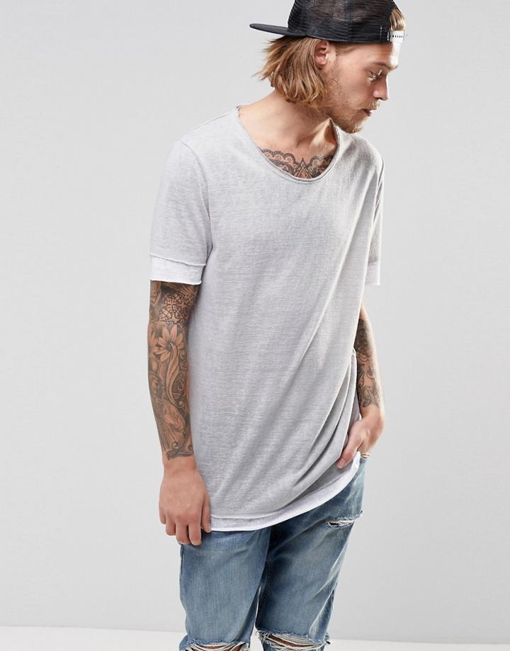 Asos Longline T-shirt In Linen Look With Contrast Trim In White - White