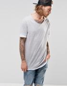 Asos Longline T-shirt In Linen Look With Contrast Trim In White - White