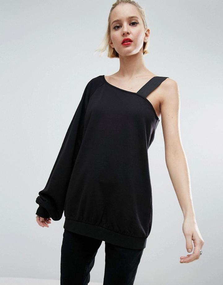 Asos Sweatshirt With Cold Shoulder And Balloon Sleeve - Navy