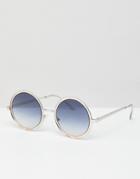 Asos Design Round Sunglasses In Silver With Blue Fade Lens - Silver