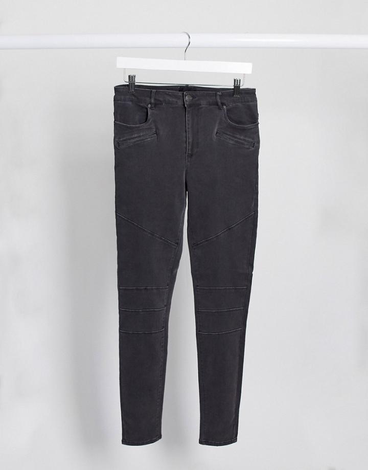 Vero Moda Biker Paneled Skinny Jeans In Gray-black