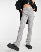 Topshop Space Dye Rib Flared Pants In Monochrome - Part Of A Set-blue