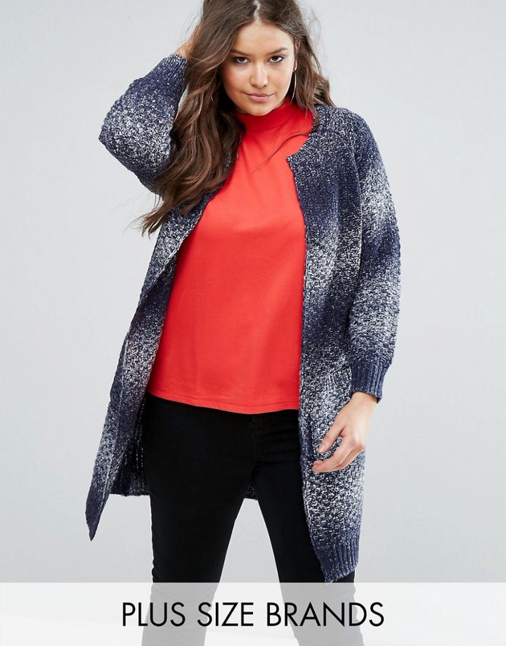 Koko Plus Longline Cardigan In Stripe - Navy