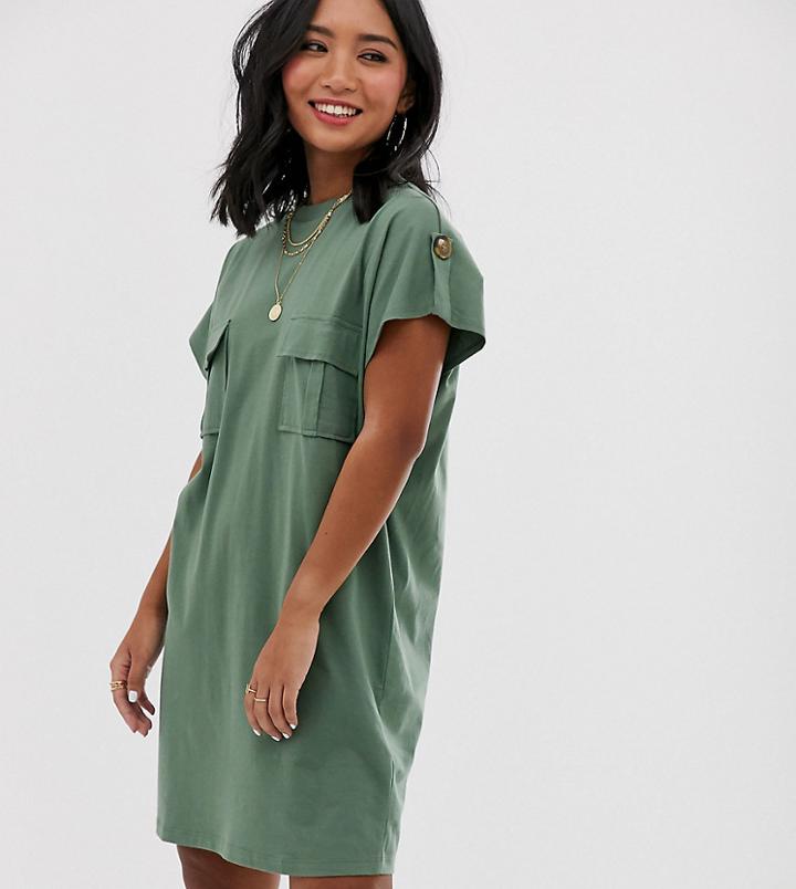 Asos Design Petite Utility T-shirt Dress - Green