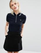 Fred Perry Zip Neck Pique Shirt - Navy