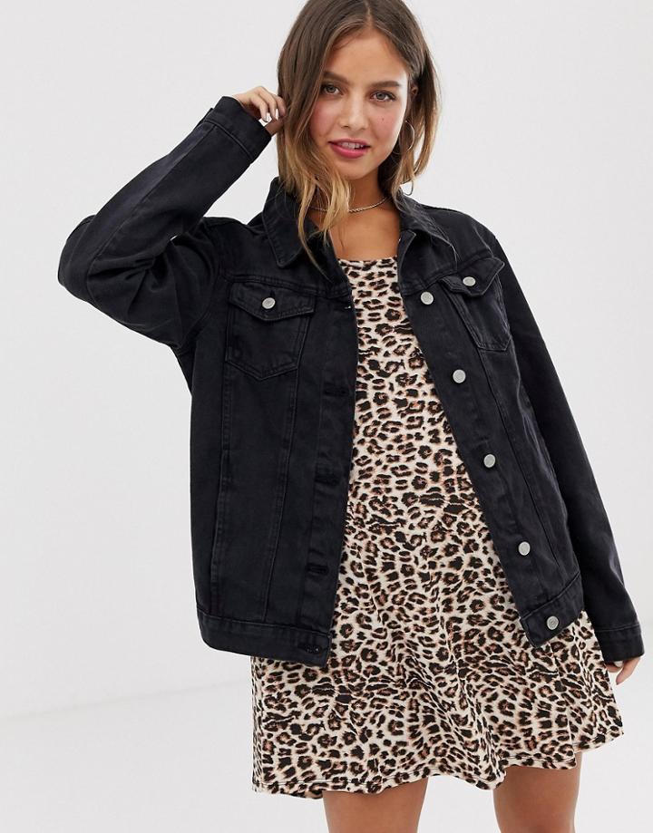 Brave Soul Fielding Longline Denim Jacket In Black Wash - Black