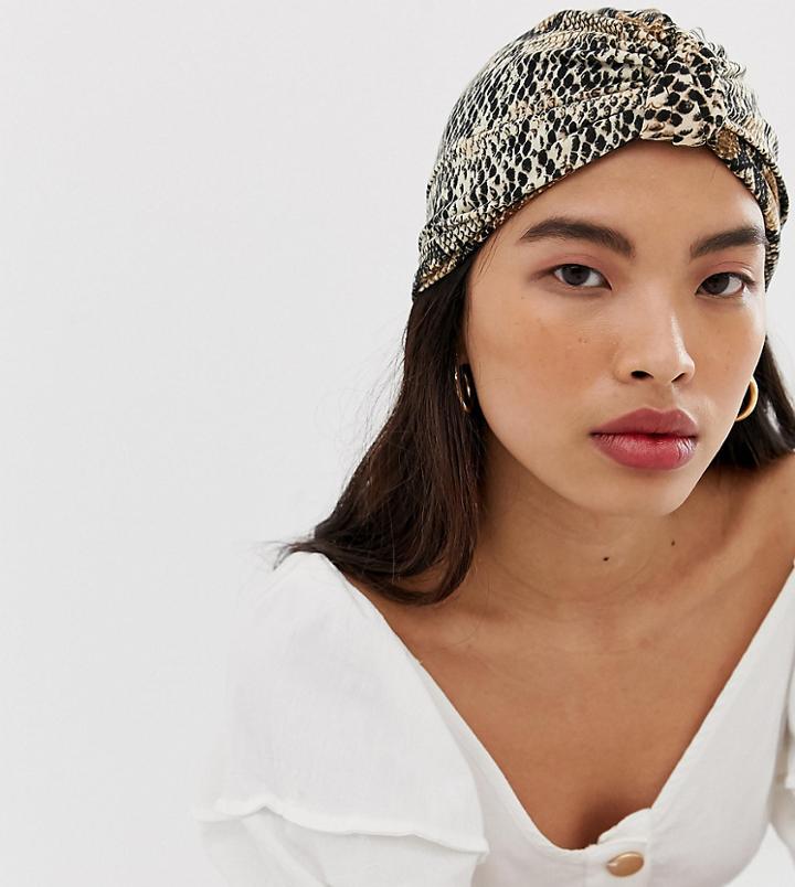 River Island Knot Front Hat In Snake Print - Beige