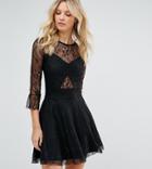John Zack Tall Lace Top Prom Skater Dress With Bra Top Detail - Black