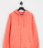Hiit Oversized Zip Up Hoodie In Coral-orange