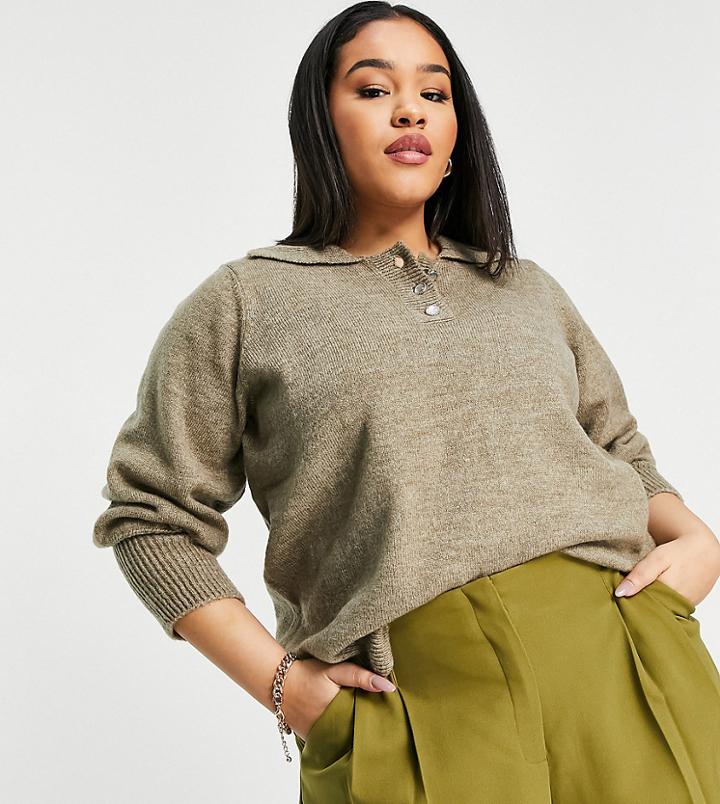 Vero Moda Curve Cuff Detail Sweater In Light Brown