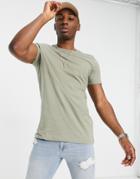 New Look Longline T-shirt In Khaki-green