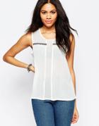 Brave Soul Sleeveless Tank With Embroidered Tape - Cream