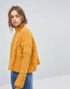 Bershka Chenille Cable Knitted Sweater - Yellow