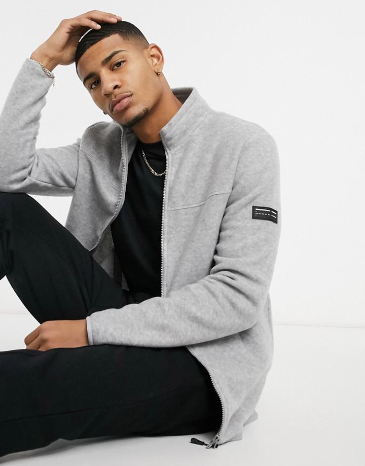 Asos Design Polar Fleece Track Jacket With Badge In Gray-grey