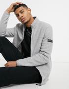 Asos Design Polar Fleece Track Jacket With Badge In Gray-grey
