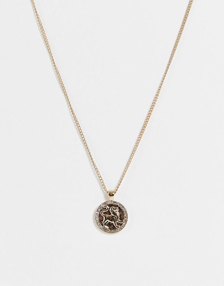 Topshop Leo Crystal Pendant Necklace In Gold